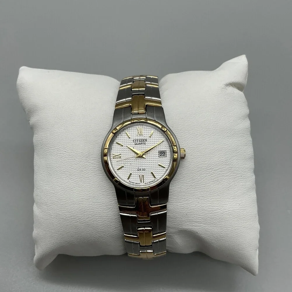 Citizen WR50 Womens Watch 25mm White Dial Two Tone Date New Battery 7.5